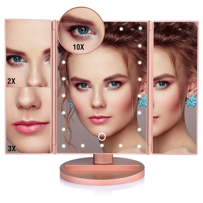 LED Touch Screen 22 Light Makeup Mirror Table Desktop Makeup 1X/2X/3X/10X Magnifying Mirrors Vanity 3 Folding Adjustable Mirror - SegoGalant