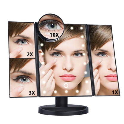 LED Touch Screen 22 Light Makeup Mirror Table Desktop Makeup 1X/2X/3X/10X Magnifying Mirrors Vanity 3 Folding Adjustable Mirror - SegoGalant